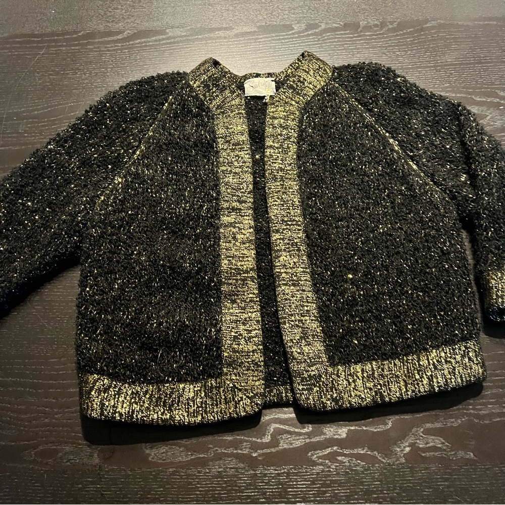 Vintage Black and Gold Textured Open Cardigan
